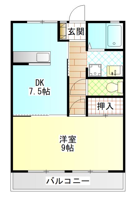 足柄ハイツ(1DK/2階)の間取り写真