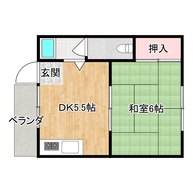 第一都マンション(1DK/2階)の間取り写真