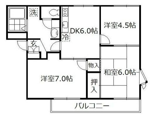 ジュネスベルE(3DK/2階)の間取り写真