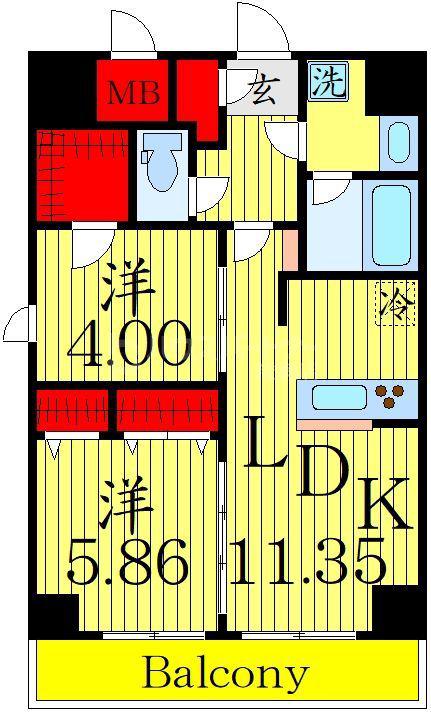 S-RESIDENCE綾瀬RIVIE(2LDK/12階)の間取り写真
