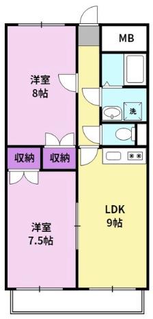 グランドヒル野中(2LDK/1階)の間取り写真