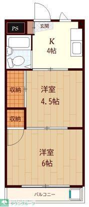 シャトール前川(2K/4階)の間取り写真