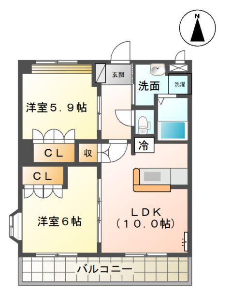 グランディール島崎(2LDK/2階)の間取り写真