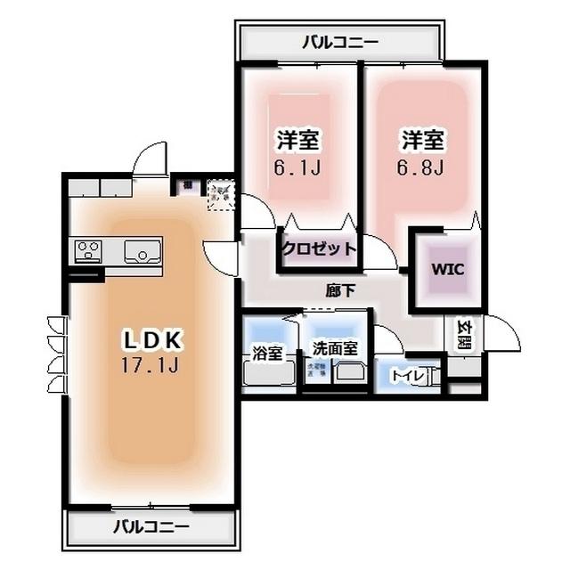 KOMOREBI GARDEN中田本町A(2LDK/2階)の間取り写真