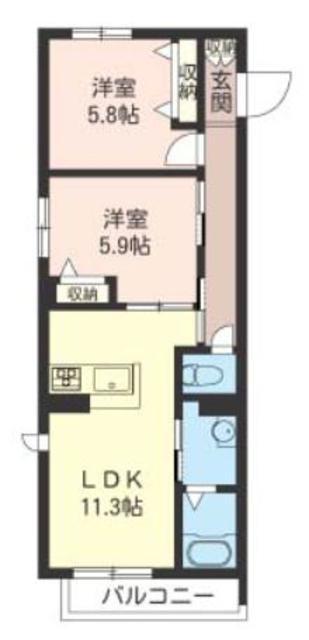 CALMARE(2LDK/1階)の間取り写真