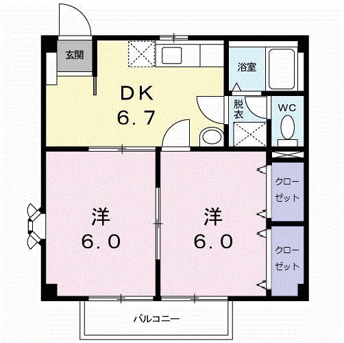 ニューシティK・S(2DK/2階)の間取り写真