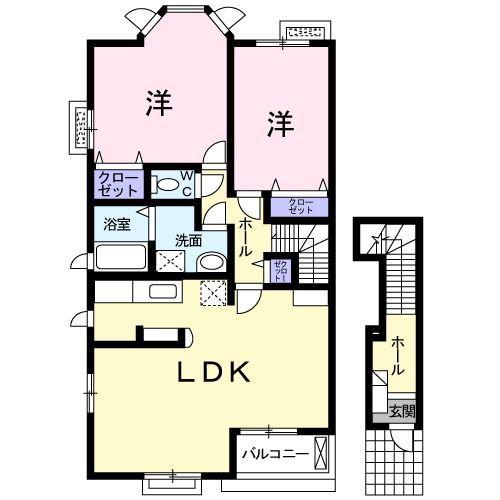 ザ・ロイヤルオーク(2LDK/2階)の間取り写真