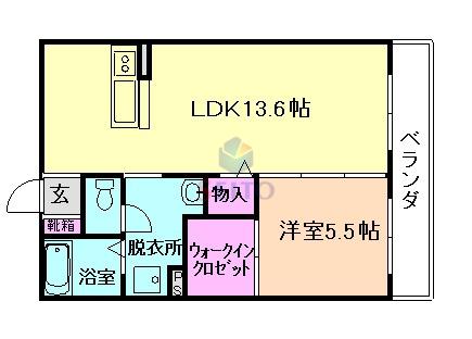 カーサ西泉丘A棟(1LDK/3階)の間取り写真