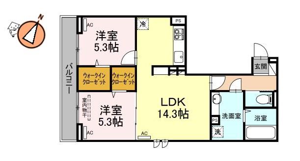 ヒーローキングダム(2LDK/1階)の間取り写真