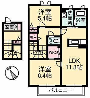 シャーメゾン石原(2LDK/2階)の間取り写真
