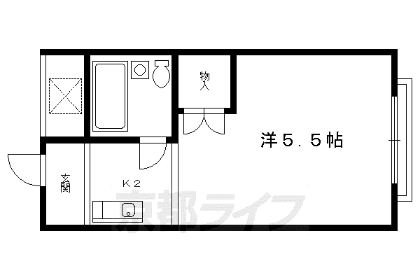 京阪鴨東線 神宮丸太町駅 徒歩15分 2階建 築45年(1K/2階)の間取り写真