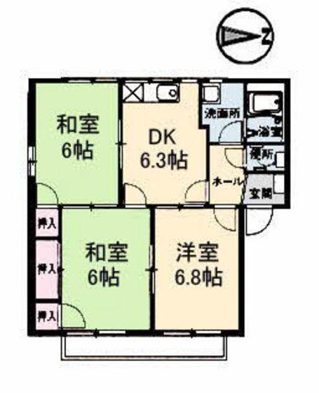クレセンド楽々園 A棟(3DK/1階)の間取り写真