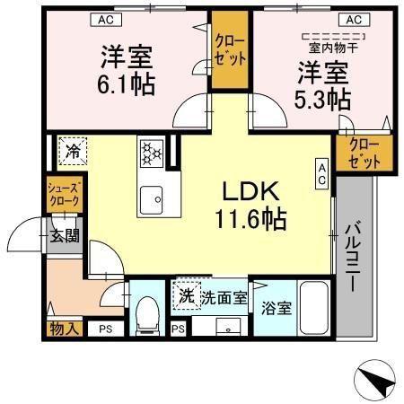 D-ROOM新宿I-A(2LDK/2階)の間取り写真