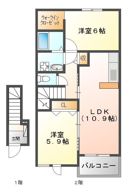 ラ・ルーチェ C(2LDK/2階)の間取り写真