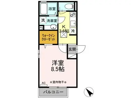 リッチフェルト II(1K/2階)の間取り写真