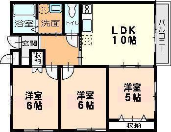 十川西町 サンライトマンション(3LDK/2階)の間取り写真
