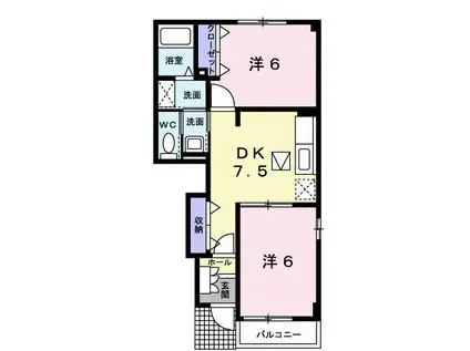 ル・ソレイユ(2DK/1階)の間取り写真