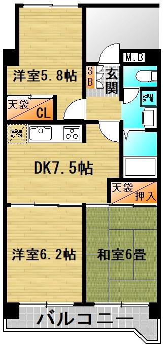 立石パークファミリア(3DK/4階)の間取り写真