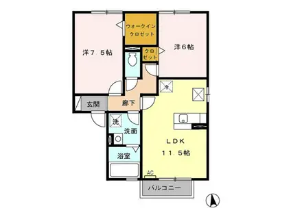 グランシャリオ(2LDK/1階)の間取り写真