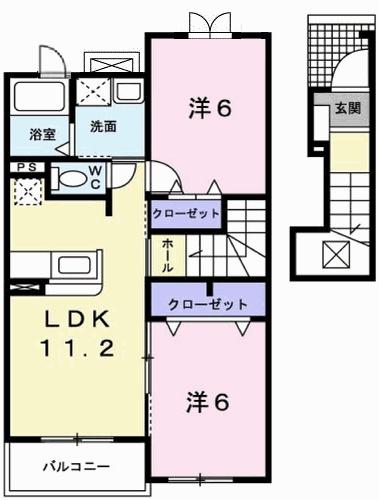 ヒルサイド緑ヶ丘 C棟(2LDK/2階)の間取り写真