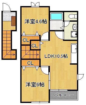 グランシャリオB(2LDK/2階)の間取り写真