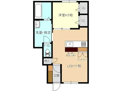 風とみどりのカシェット 華-HANA(1LDK/1階)の間取り写真