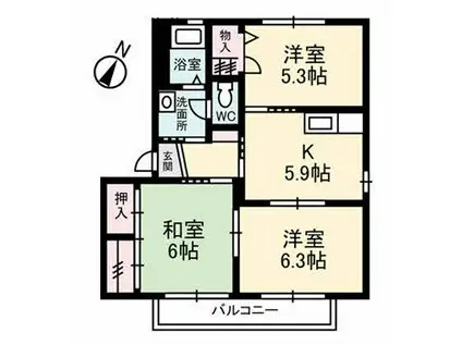 メゾン樅の木A棟(3DK/1階)の間取り写真