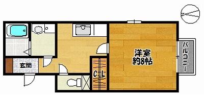 アネックスコートB棟(1DK/2階)の間取り写真