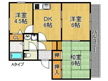 オリーブハイツAD棟(3K/1階)の間取り写真