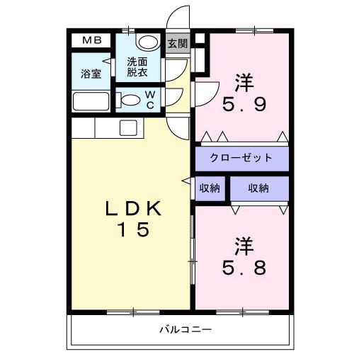 ループサイド(2LDK/2階)の間取り写真