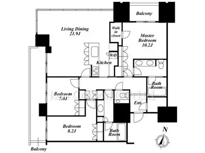 赤坂タワーレジデンスTOP OF THE HILL(3LDK/6階)の間取り写真