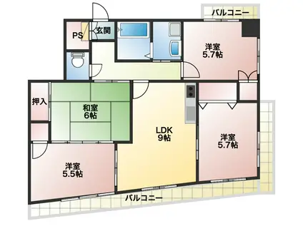 シャルム六ツ門(3DK/6階)の間取り写真
