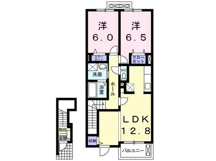 サンディーアA(2LDK/2階)の間取り写真