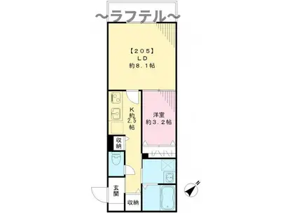 ゼロワン松葉(2K/3階)の間取り写真