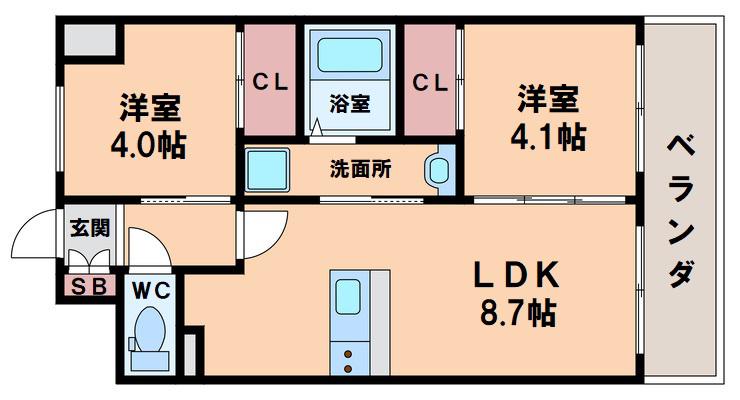 パラゴン勝山通(2LDK/10階)の間取り写真