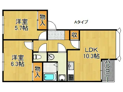 ソレイユA棟 B棟(2LDK/2階)の間取り写真