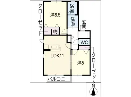 ベルカーサ A棟(2LDK/2階)の間取り写真