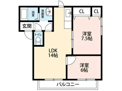 オーキットコートA棟(2LDK/2階)の間取り写真