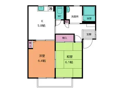 カーサ・ベラ(2DK/2階)の間取り写真