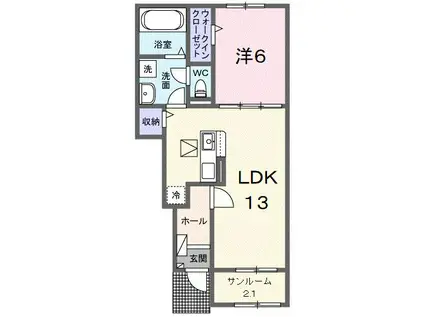 カルムIV(1LDK/1階)の間取り写真