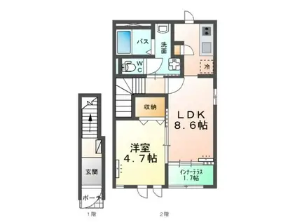 マウントリバー I(1LDK/2階)の間取り写真
