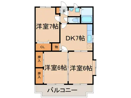 SUN・I B棟(3DK/1階)の間取り写真