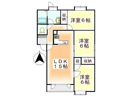 ノースウィングB ノースWING B(3LDK/2階)の間取り写真