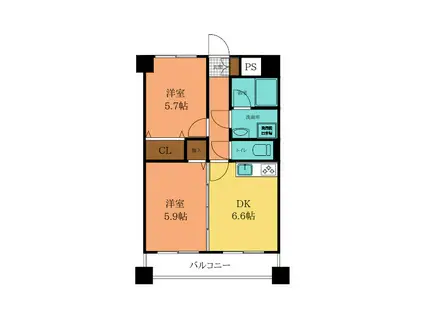 ニューシティアパートメンツ南小倉II(2DK/3階)の間取り写真