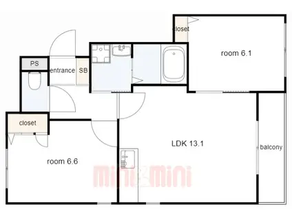 ラジェント御願塚(2LDK/2階)の間取り写真