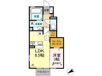 グロワールB(1LDK/1階)の間取り写真