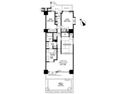楽器可 南西向き 専用庭付 和室有 3LDK(3LDK/1階)の間取り写真