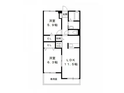 グリーンビレッジII(2LDK/1階)の間取り写真