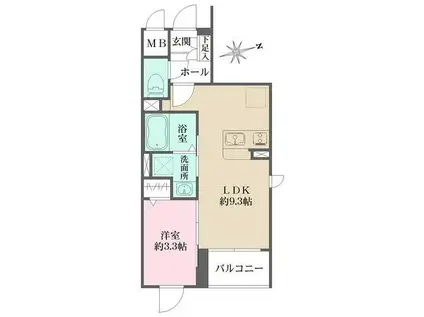 ラペルラ桜新町(1LDK/2階)の間取り写真