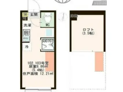 ハーモニーテラス赤羽志茂II(ワンルーム/1階)の間取り写真